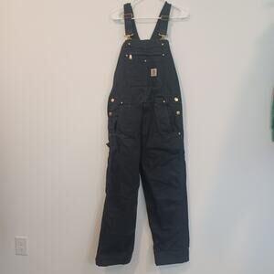 Carhartt Canvas Double Knee Overalls Mens 34x30 Black Work Farm Bib 102776-001